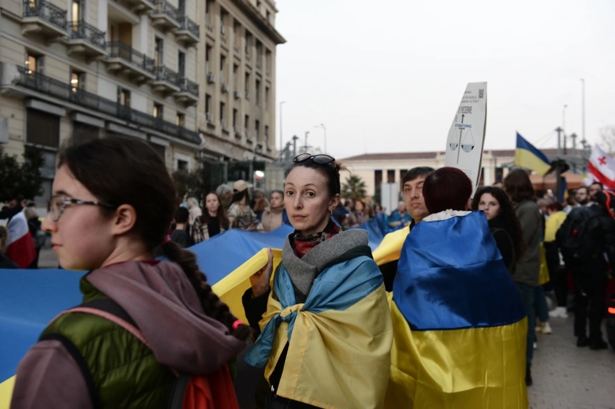 Pro-Ukraine Rally in Athens, Greece on February 24, 2023.