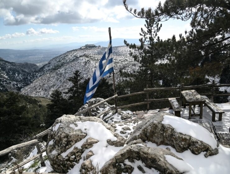 parnitha snow greek flag february 1 2023