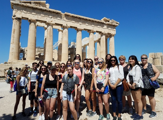 American students in athens acropolis greece