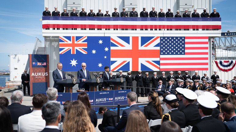 Australian Prime Minister Anthony Albanese British Prime Minister Sunak UK USA AUstralia US President Joe President AUKUS