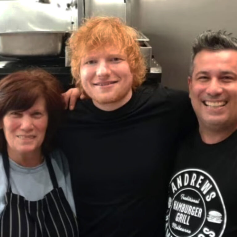 Ed Sheeran surprises Greek Australian staff at a Melbourne burger restaurant
