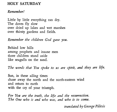 Nikos Gatsos: The Six Songs of Holy Week - Holy Saturday