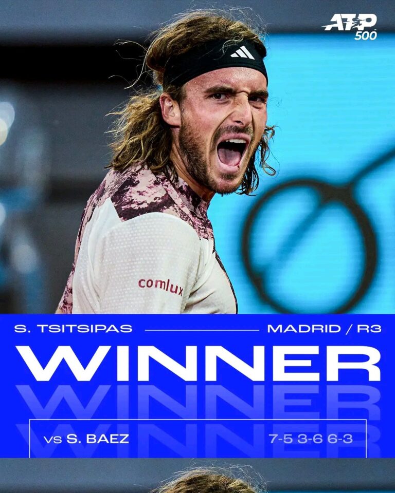Stefanos Tsitsipas takes out Sebastian Baez with a 7-5 3-6 6-3 win to secure his spot into the next round