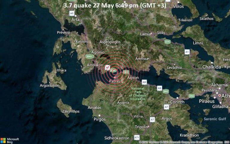 Small magnitude 3.7 quake hits 9 km north of Patras, Greece early evening