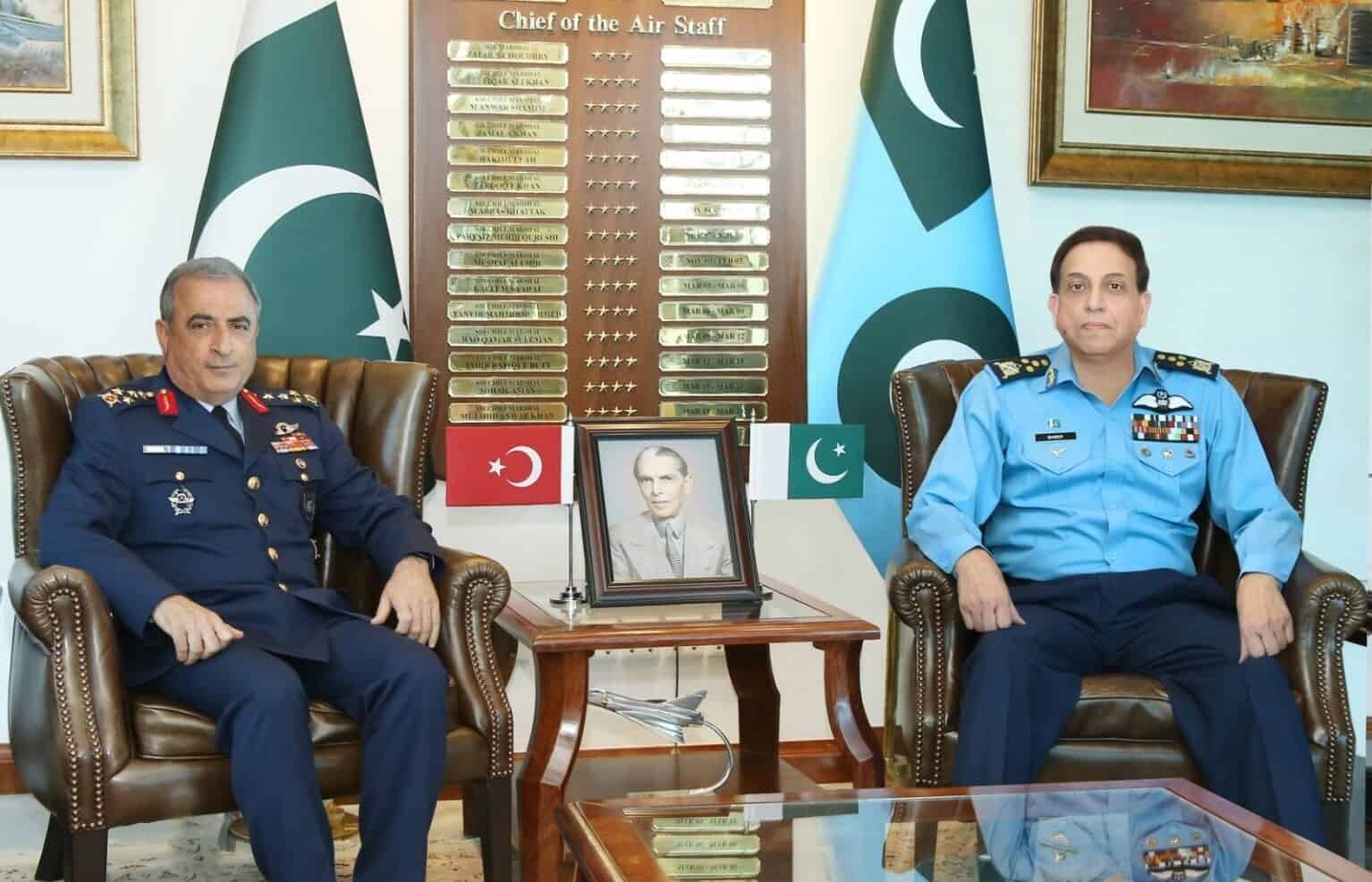 Turkish Air Force Commander Atilla Gülan and Pakistani Chief of the Air Staff Marshal Zaheer Ahmed Baber Sidhu at the Pakistan Air Force Headquaters in Islamabad, Pakistan. 22 June 2023.