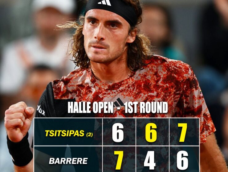 Stefanos Tsitsipas (@stefanostsitsipas98) beat Gregoire Barrere in the 1st Round of the 2023 Halle Open