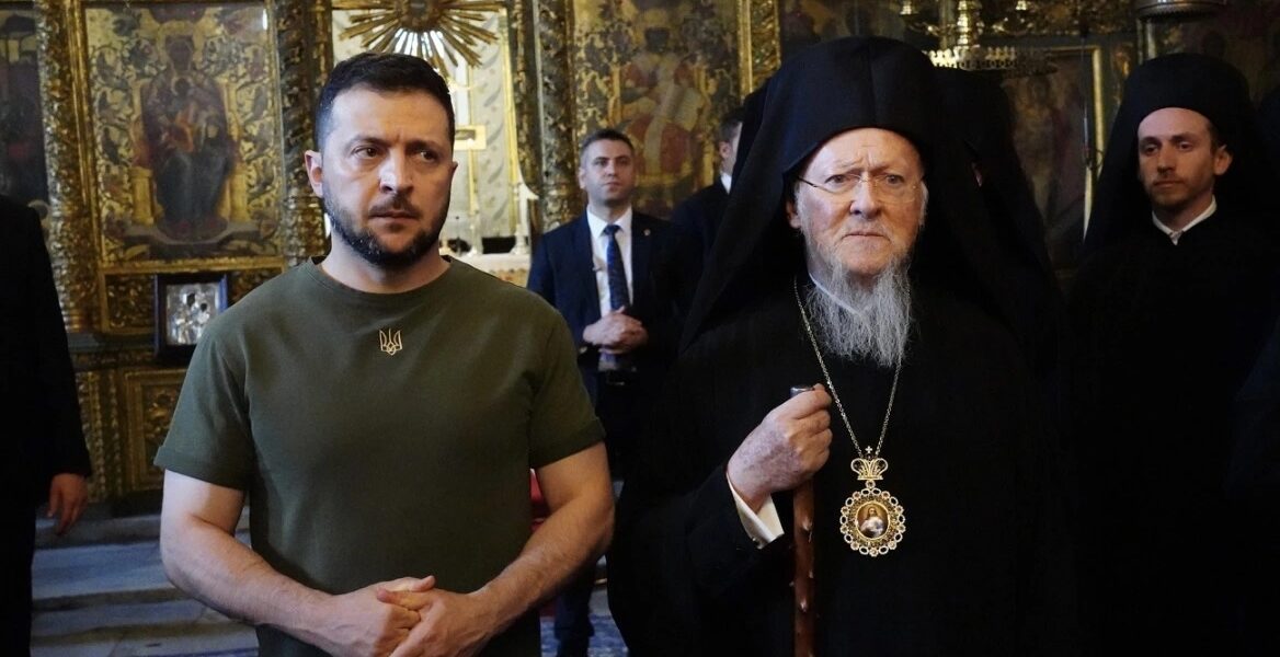 Ukrainian President Volodymyr Zelensky and the Ecumenical Patriarch Bartholomew