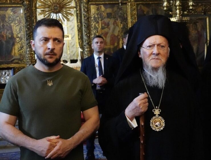 Ukrainian President Volodymyr Zelensky and the Ecumenical Patriarch Bartholomew