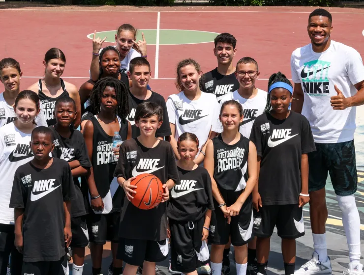 Bandage on Giannis Knee during Giannis is giving back in Greece with the AntetokounBros Academy