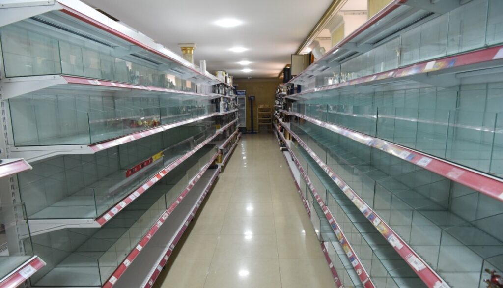 Empty supermarket shelves in Nagorno-Karabakh.