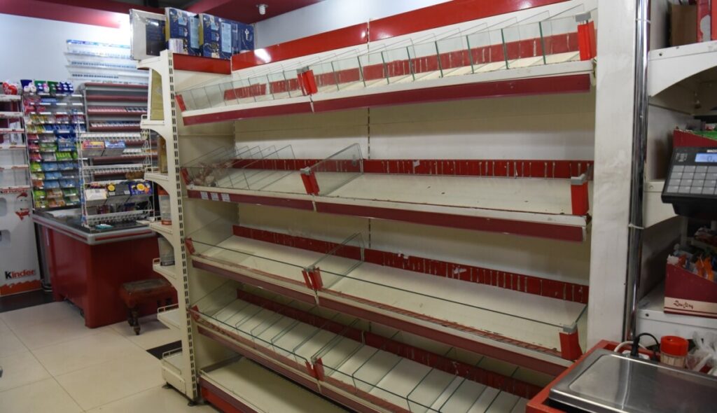 Empty supermarket shelves in Nagorno-Karabakh.
