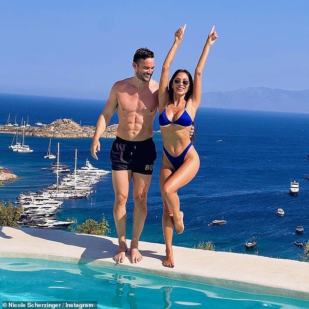 Newly engaged Nicole Scherzinger shows off her toned figure with fiancé Thom Evans in Mykonos