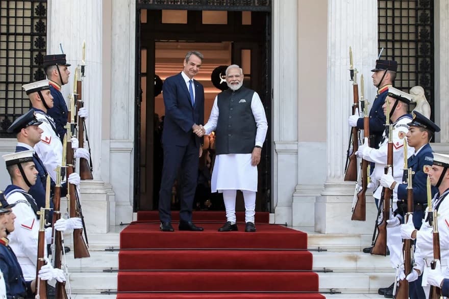 Greek Prime Minister Kyriakos Mitsotakis and Indian Prime Minister Kyriakos Mitsotakis Greece India