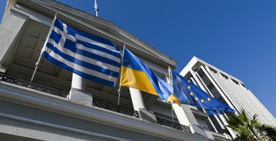 Greece Greek Ukraine Ukrainian flags