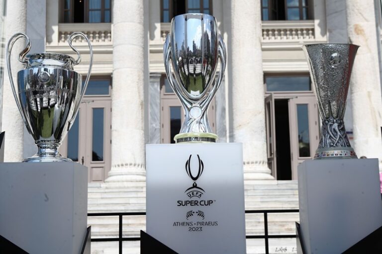 UEFA Super Cup trophy Piraeus August 16, 2023