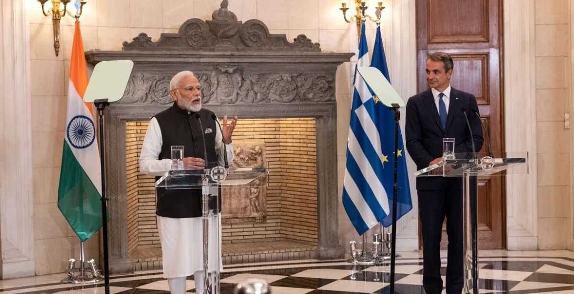Indian Prime Minister Narendra Modi and Greece Greek Prime Minister Kyriakos Mitsotakis