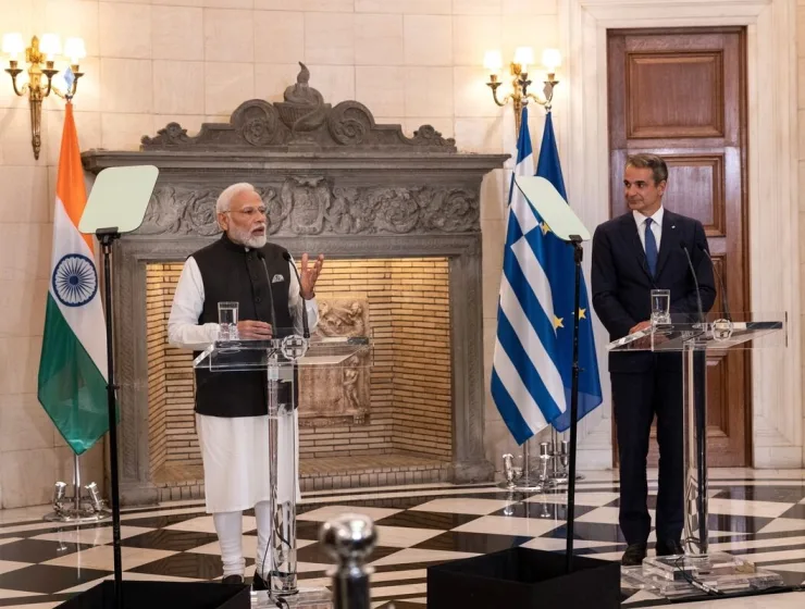 Indian Prime Minister Narendra Modi and Greece Greek Prime Minister Kyriakos Mitsotakis