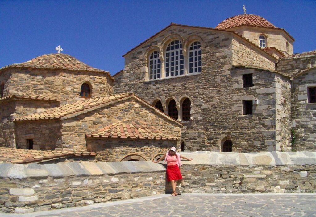 the iconic Panagia Ekatontapiliani Church, often called the Church of a Hundred Doors,
