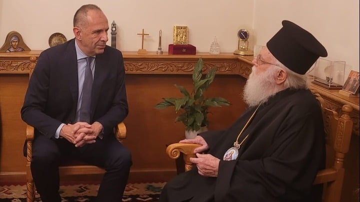 Foreign Minister George Gerapetritis and Archbishop of Tirana, Durres and All Albania Anastasios