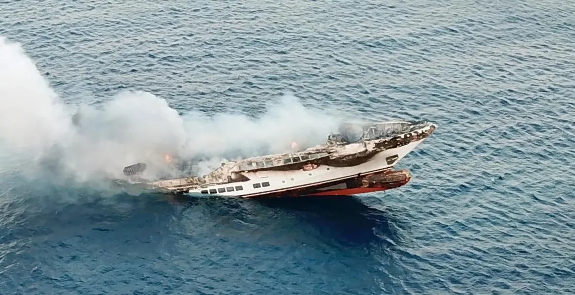 Fire Engulfs and Sinks Luxury Charter Yacht NAVIS ONE Off Greek Coast; All 22 Onboard Safely Evacuated Credit: Marco Fritz