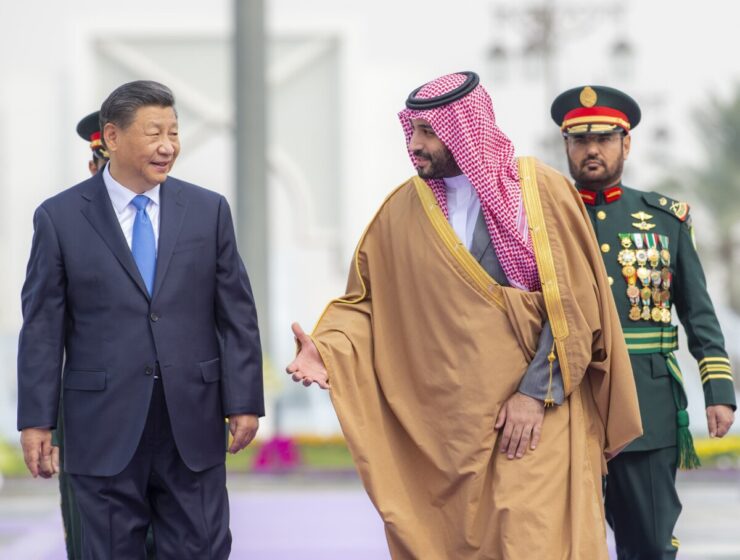 Chinese President, Xi Jinping (L) is welcomed by Crown Prince of Saudi Arabia Mohammed bin Salman Al Saud (R) at the Palace of Yamamah in Riyadh, Saudi Arabia on December 8, 2022.