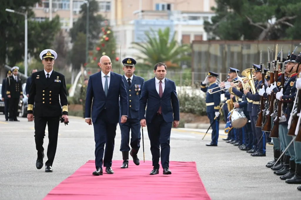 Greek Minister of National Defence Nikos Dendias met with his visiting counterpart of Armenia Suren Papikyan on December 14, 2023