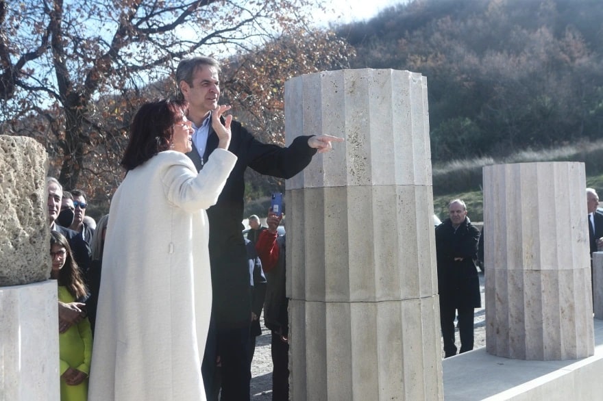 Kyriakos Mitsotakis at the Archaeological Site of Aigai on January 5, 2024