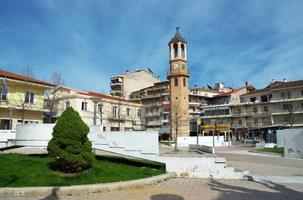 The picturesque town clock in Eleftherias Square, next to the town hall of Grevena