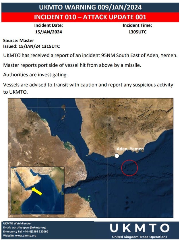 US-owned cargo ship hit by missile off the coast of Yemen in latest attack