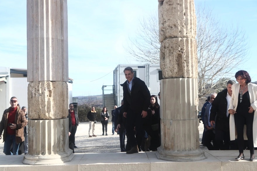 Kyriakos Mitsotakis at the Archaeological Site of Aigai on January 5, 2024