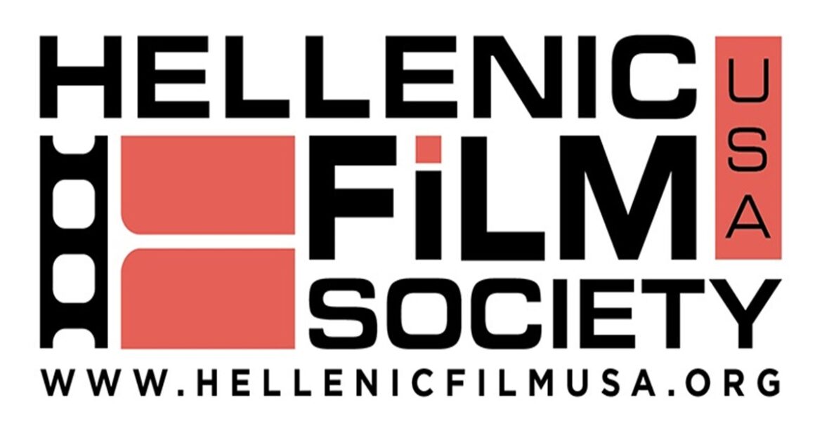 Red white and black image with a film strip - logo of Hellenic Film Society USA