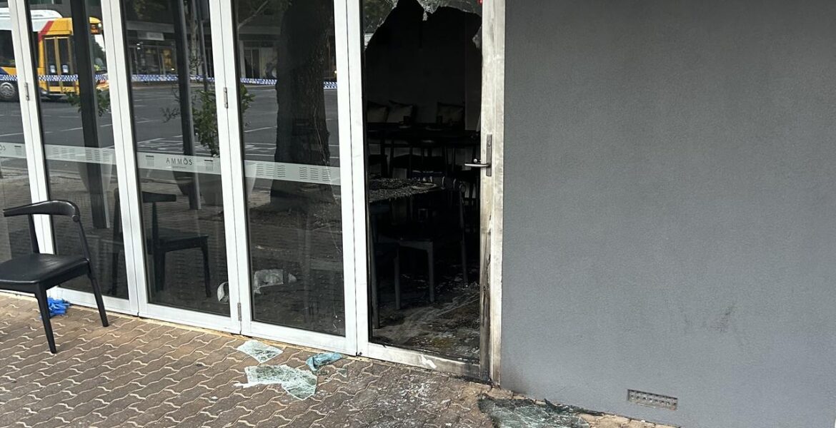 Fire damage to Ammos Greek Bistro in North Adelaide. Picture: Zayda Dollie