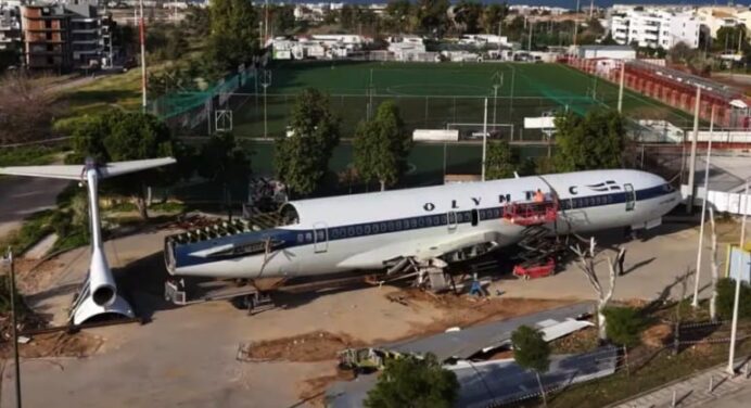 Olympic Airlines Boeing 727 aircraft transformed into exhibition space