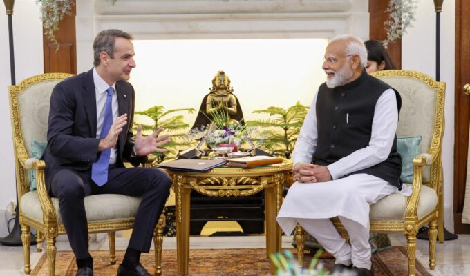 Greek Prime Minister Kyriakos Mitsotakis Indian Prime Minister Narendra Modi