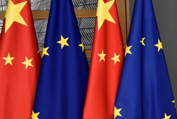 Chinese China EU Flags