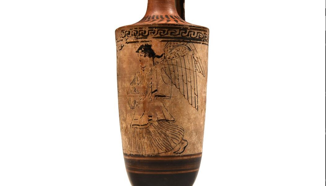 The 6.75-inch (17cm) decorated lekythos, or ancient Greek oil flask, would originally have been used in a bath house or gymnasium when it was crafted in around 450BC