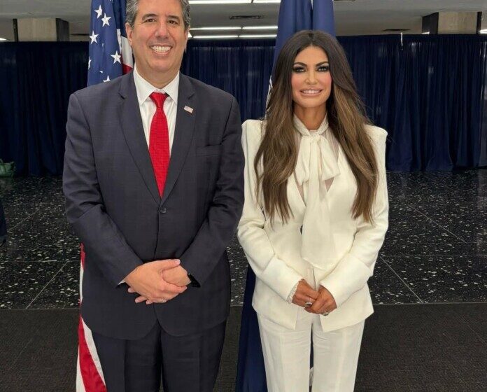 Kimberly Guilfoyle was officially sworn in as the first female U.S. Ambassador to Greece during a ceremony at the State Department, marking a historic moment in U.S.–Greece relations.