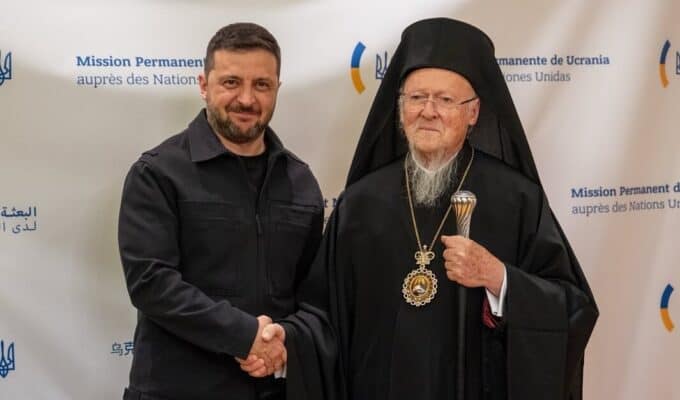 Ecumenical Patriarch Bartholomew met with Ukrainian President Volodymyr Zelenskyy in New York, reaffirming the Orthodox Church’s support for Ukraine amid Russia’s ongoing war. Patriarch Bartholomew presented a book on Ukraine and expressed hope for a victorious peace.