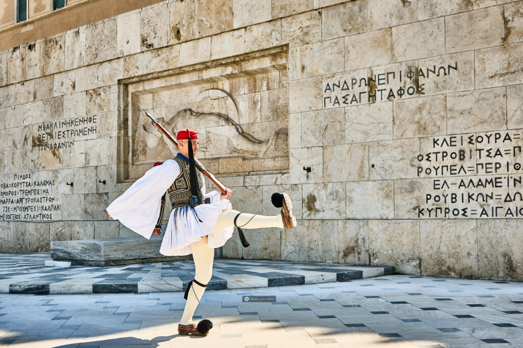 Evzones at Tomb of the Unknown Soldier during Greek Presidential Guard duties