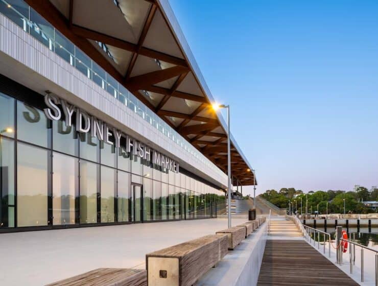 Sydney Fish Market, waterfront, modern architecture, seafood, tourism, Sydney, Australia, iconic destination.