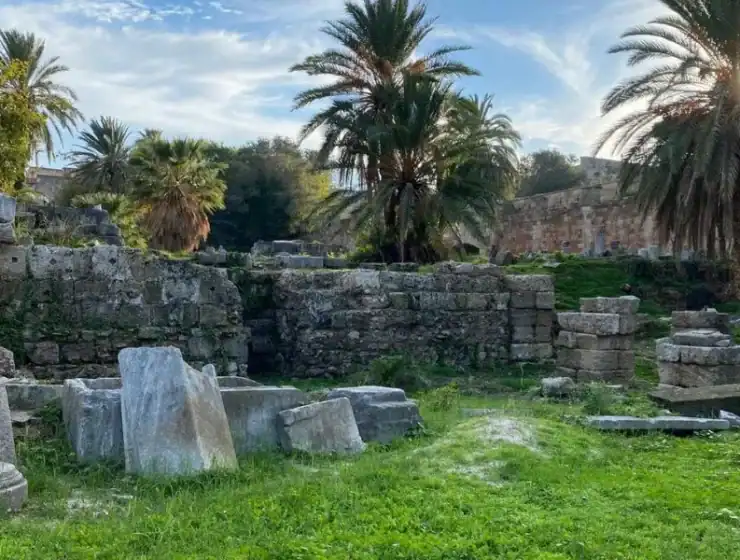The archaeological site of "Pervola" is highlighted in the Medieval city of Rhodes