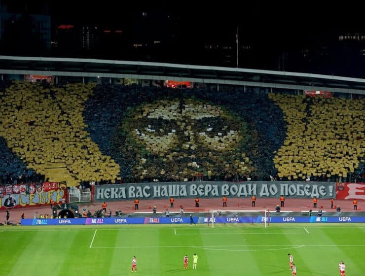 Red Star Belgrade Ultras Unveil Massive Orthodox Tifo of Saint Simeon in Europa League Clash vs Lille
