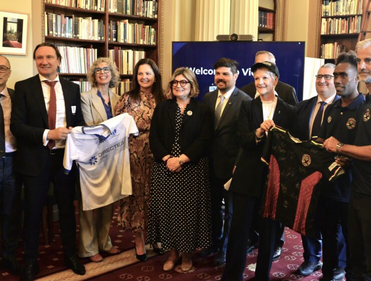 FIFA Oceania Professional League group at Victorian Parliament reception.