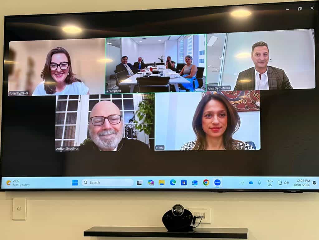 Alt: Group photo from HACCI trade commissioner meeting highlighting Greece Australia trade ties