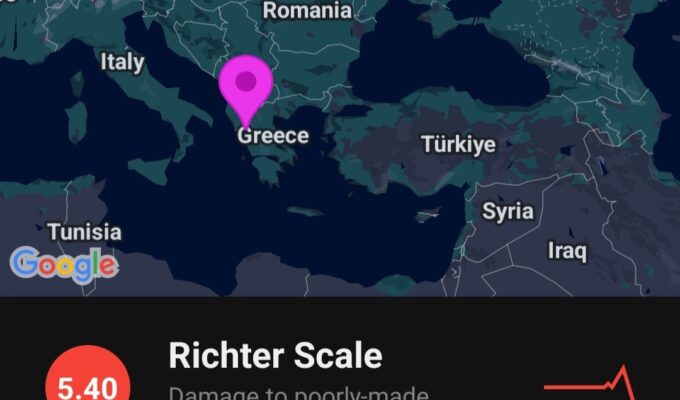 A magnitude 5.5 earthquake struck near Rodotopi, Epirus, Greece on March 8, 2026, at shallow depth. Moderate to strong shaking reported in Ioannina and surrounding areas; aftershocks ongoing.