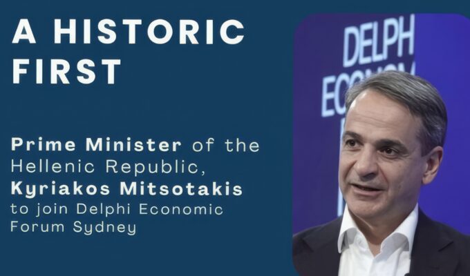 Mitsotakis speaking at Delphi Economic